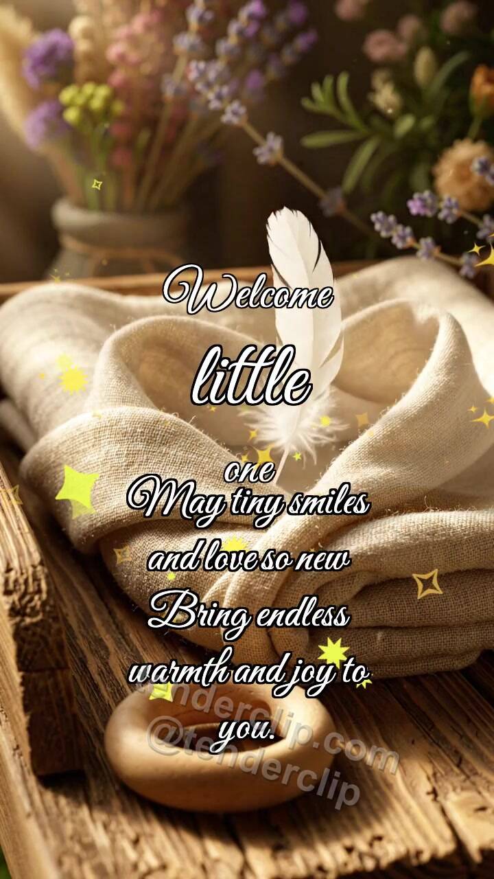 Animated greeting card about Welcome little one: Swaddle Catches Feather