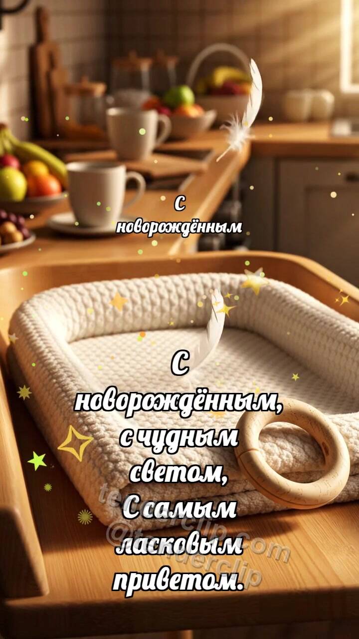 Анимационная открытка на тему С новорождённым: Пелёнка ловит перышко