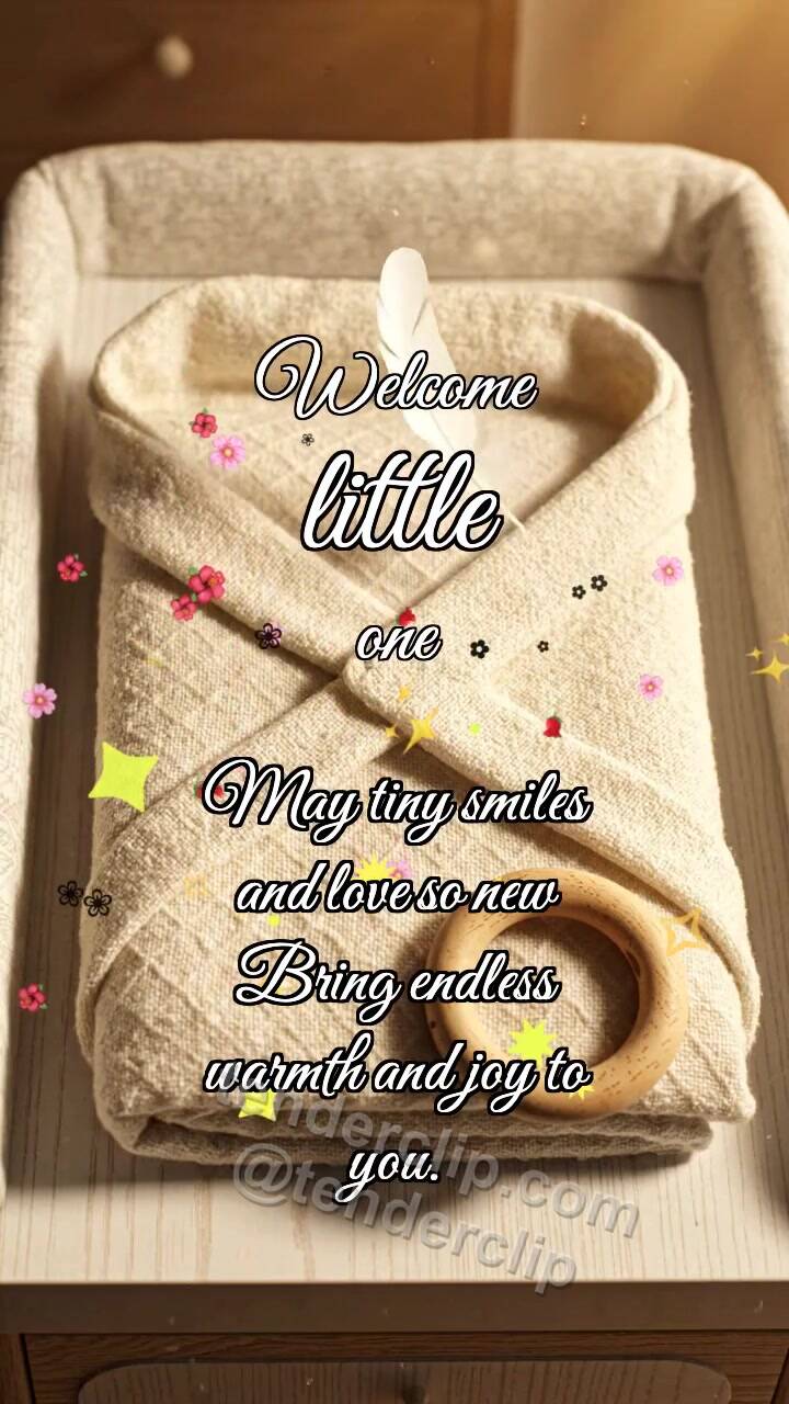 Animated greeting card about Welcome little one: Swaddle Catches Feather