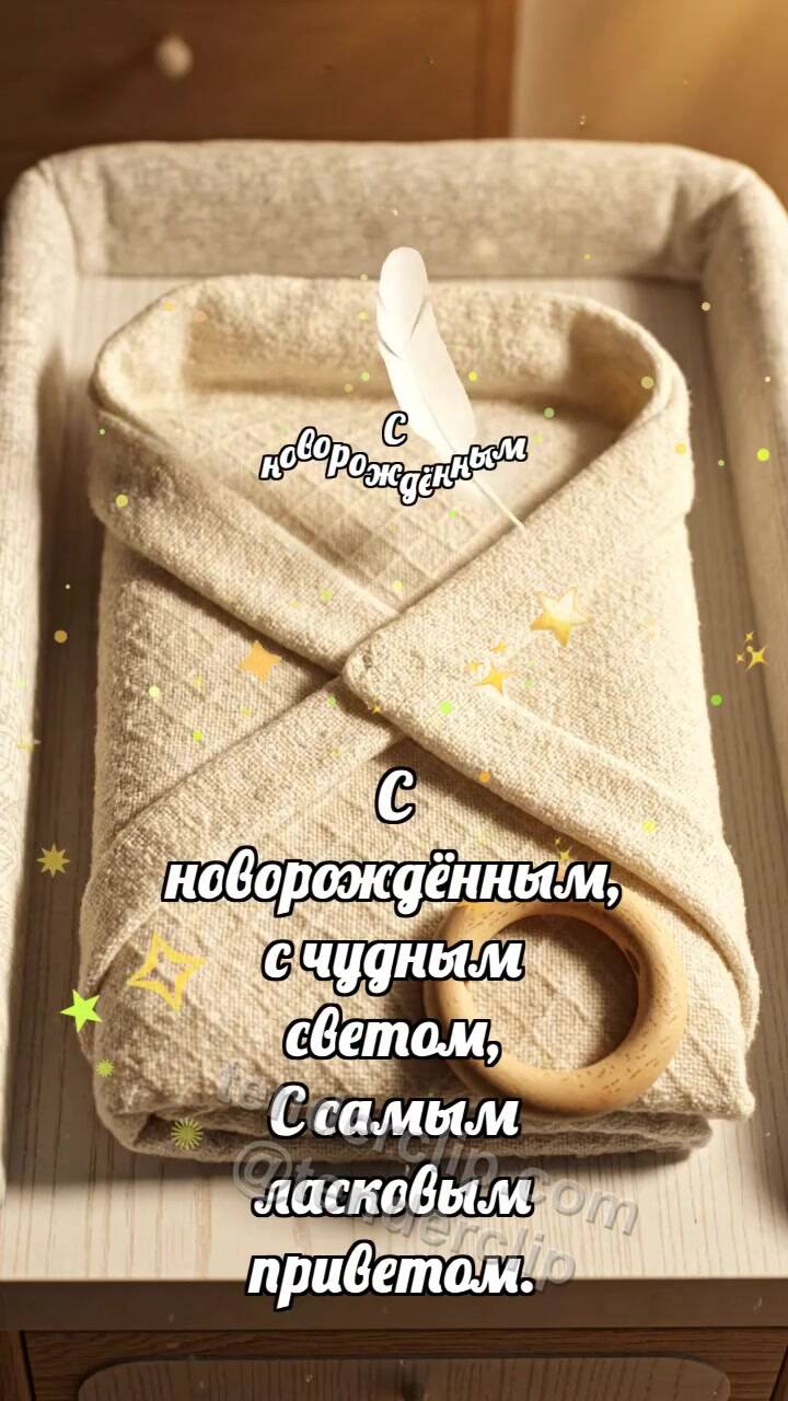 Анимационная открытка на тему С новорождённым: Пелёнка ловит перышко