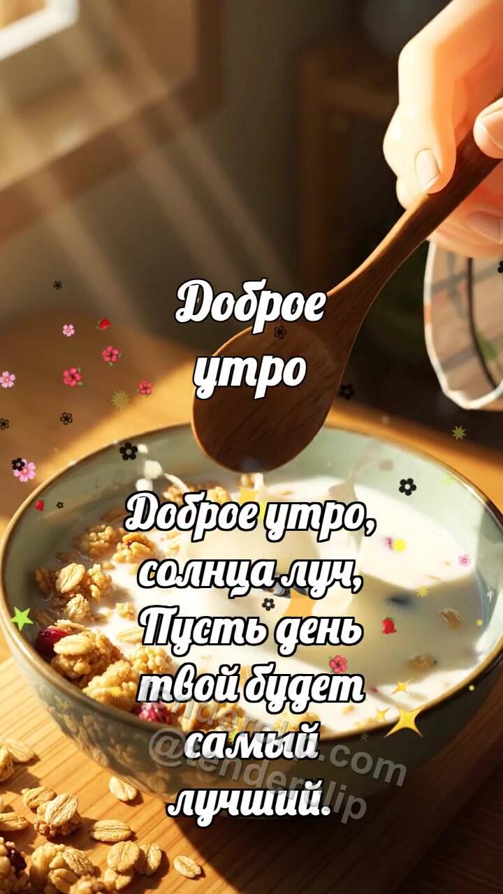 Анимационная открытка на тему Доброе утро: Гранола встречает ягоду