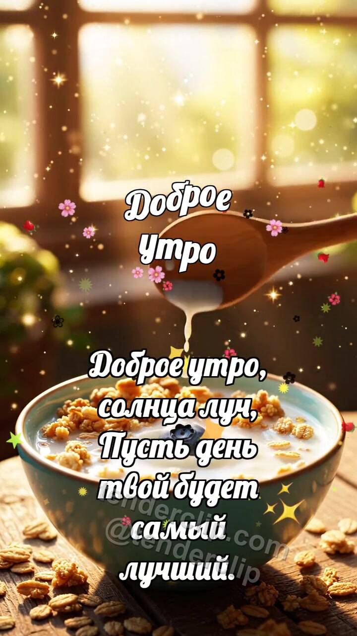 Анимационная открытка на тему Доброе утро: Гранола встречает ягоду