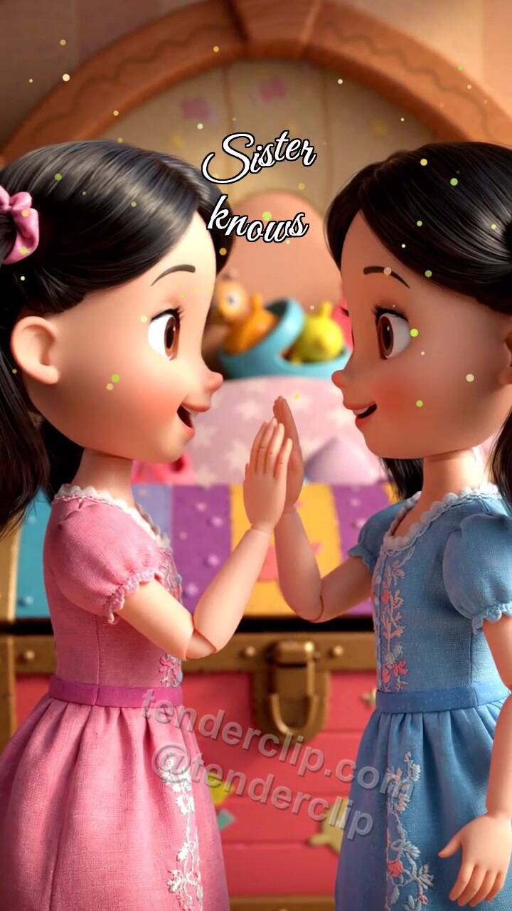 Animated greeting card about Sister knows: dolls do secret handshake