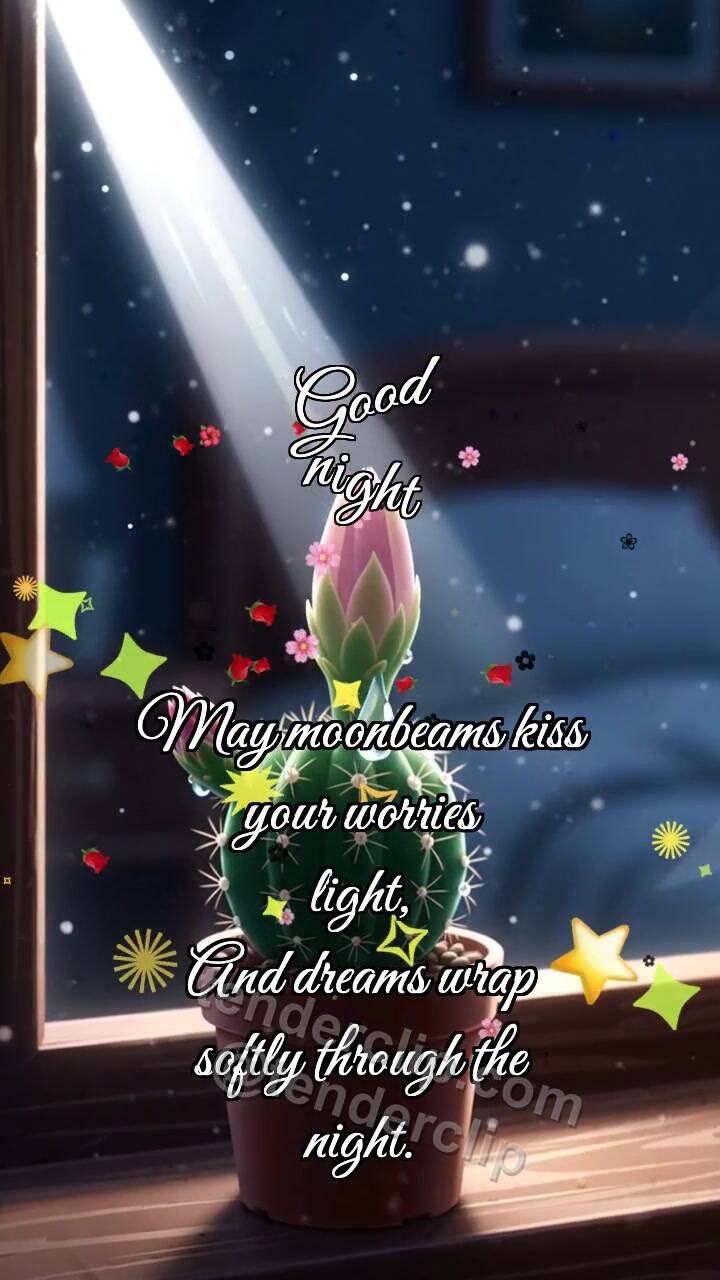 Animated greeting card about Good night: Cactus Catches Moon