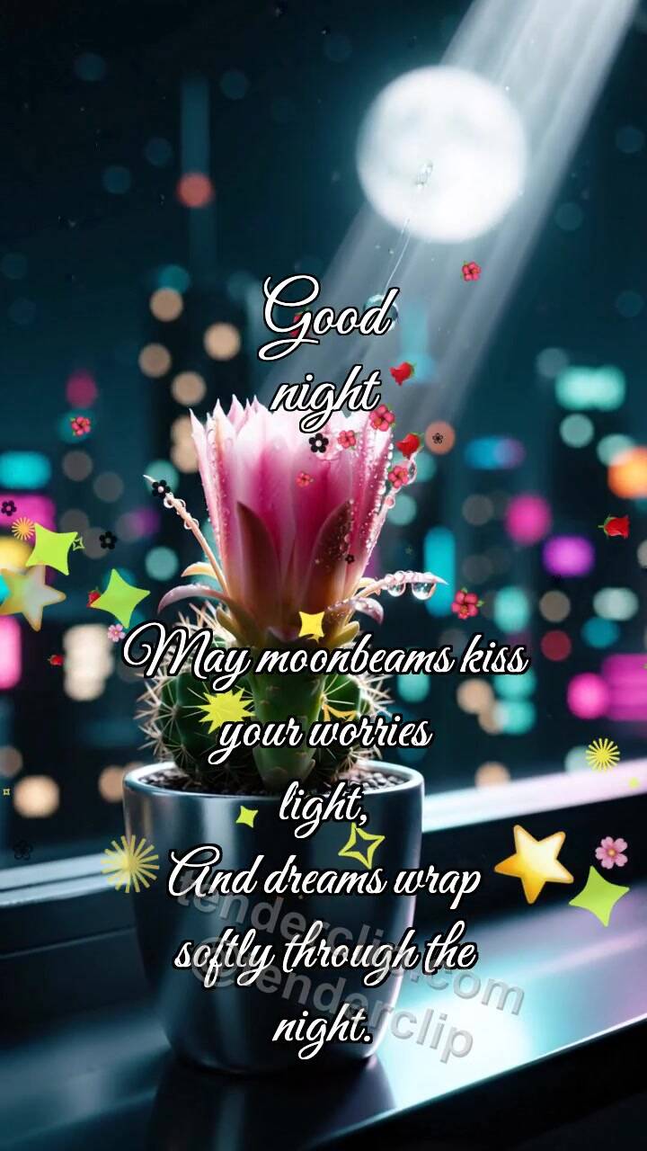 Animated greeting card about Good night: Cactus Catches Moon