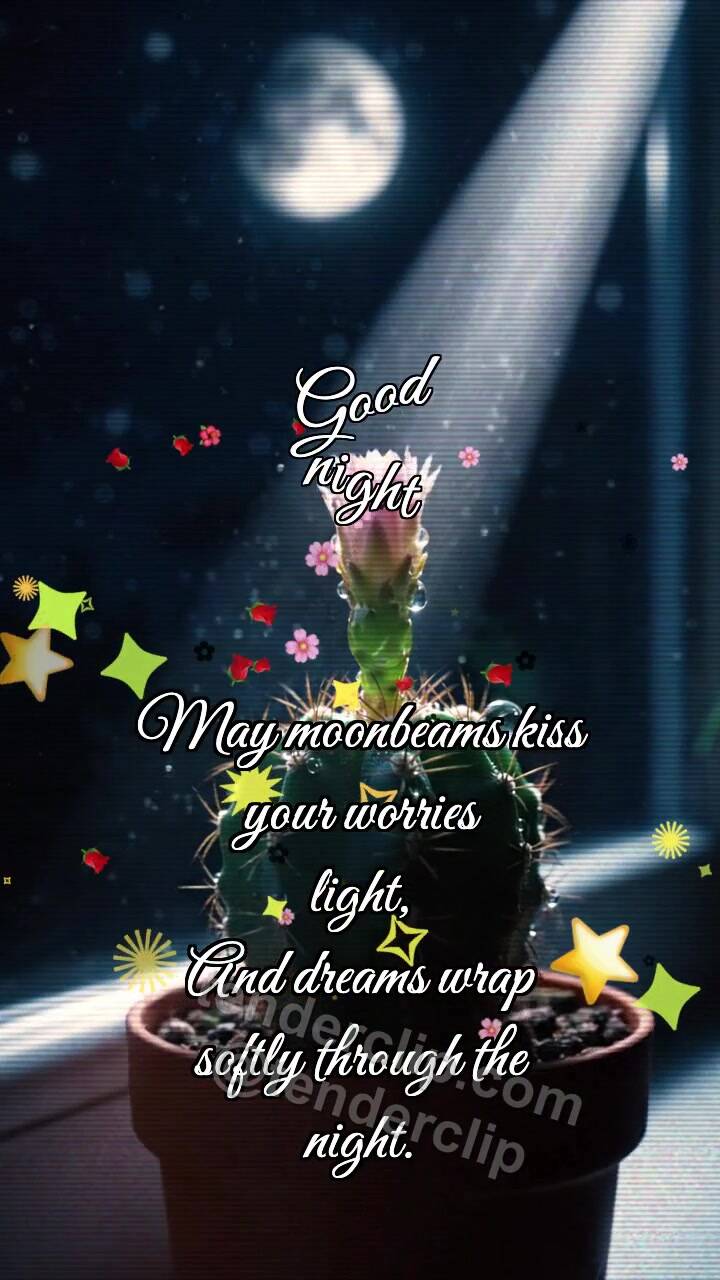 Animated greeting card about Good night: Cactus Catches Moon