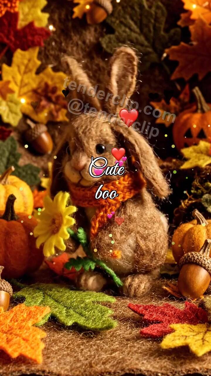 Animated greeting card about Cute boo: bunny offers a flower