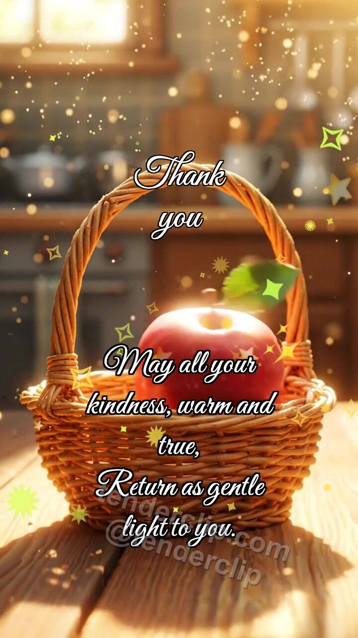 Animated greeting card about Thank you: Basket Accepts Apple