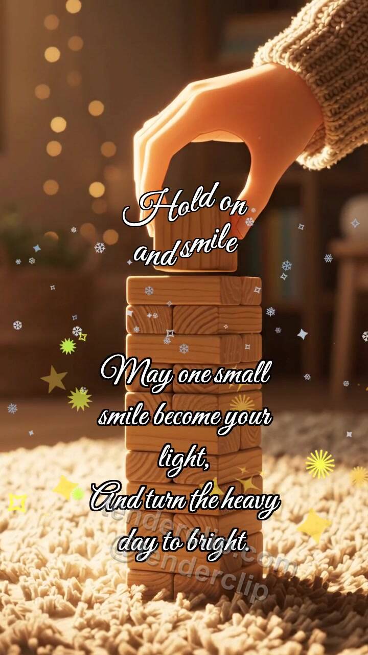 Animated greeting card about Hold on and smile: Block Completes Tower
