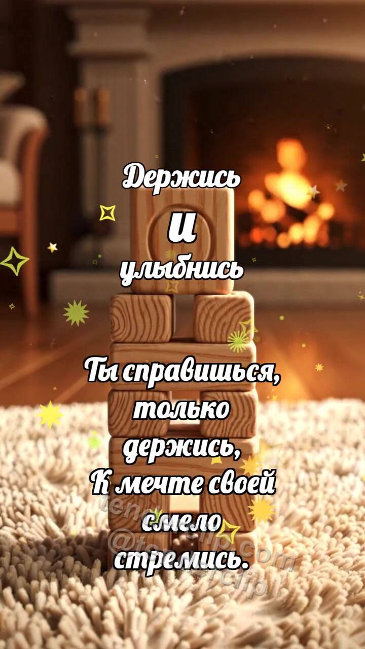Анимационная открытка на тему Держись и улыбнись: Кубик завершает башню