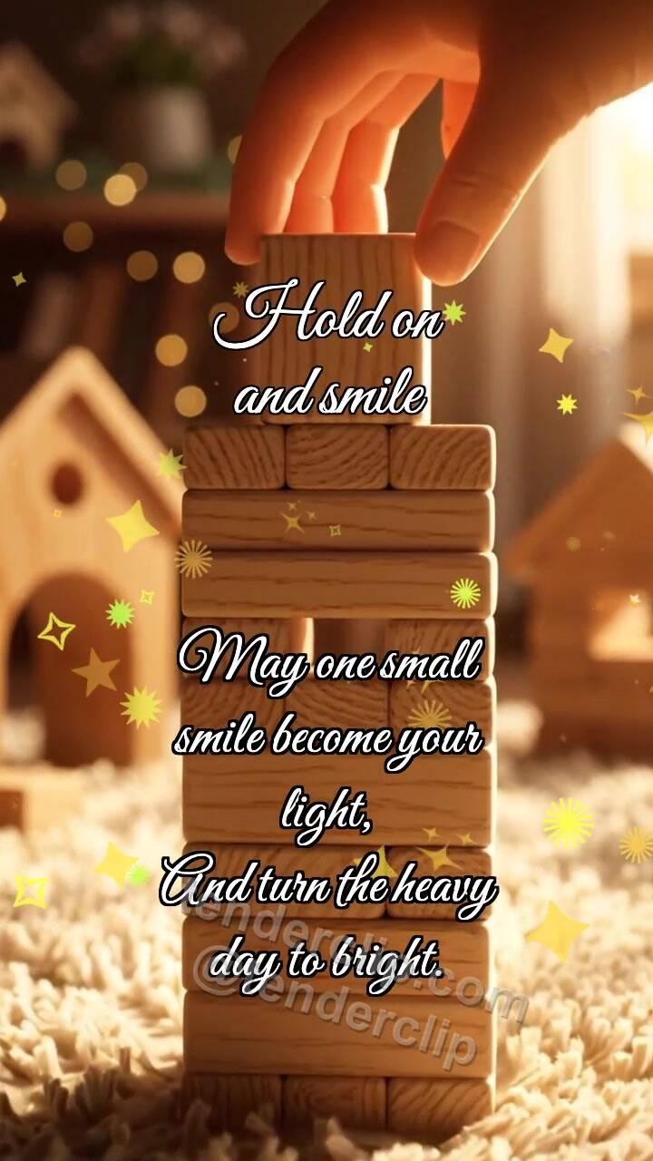 Animated greeting card about Hold on and smile: Block Completes Tower