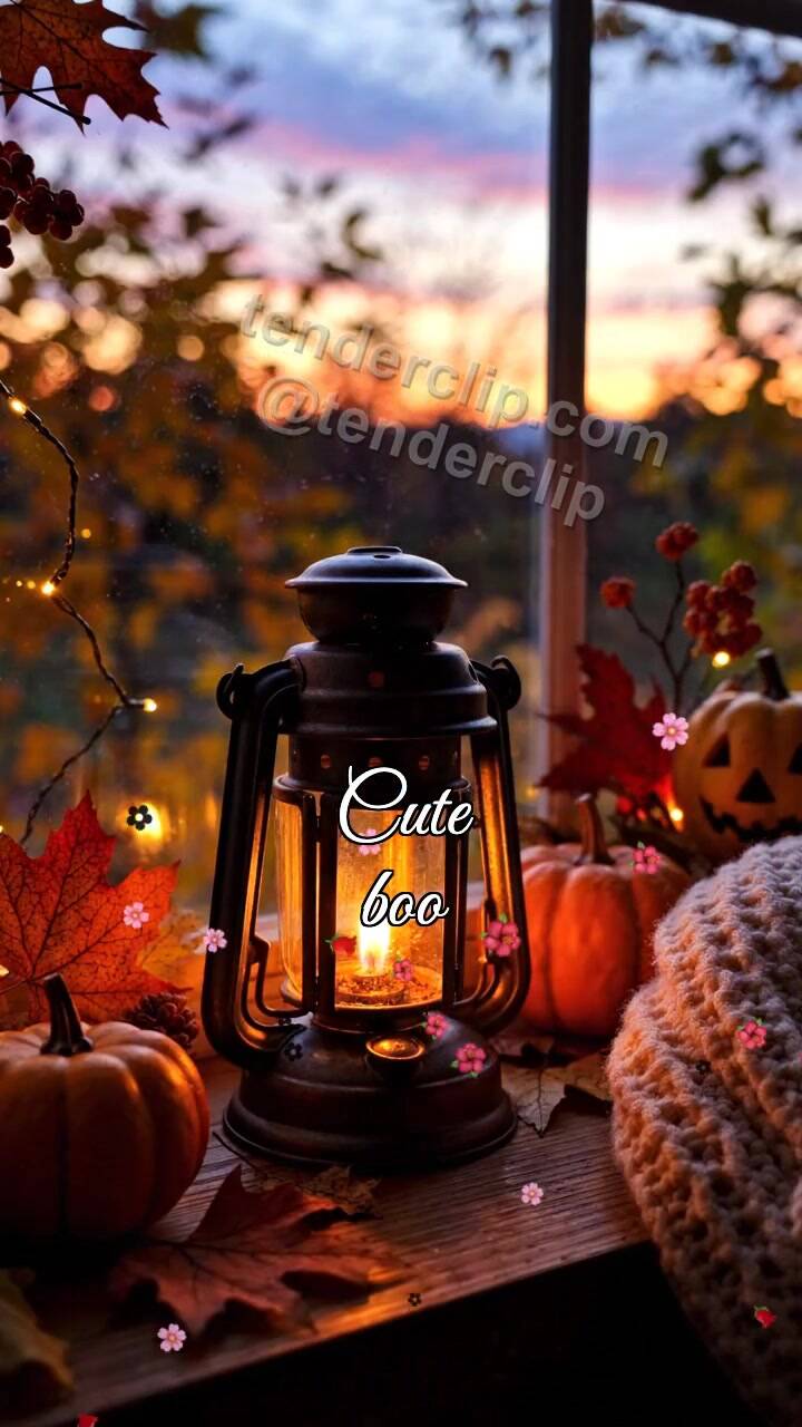 Animated greeting card about Cute boo: small light waits at a window