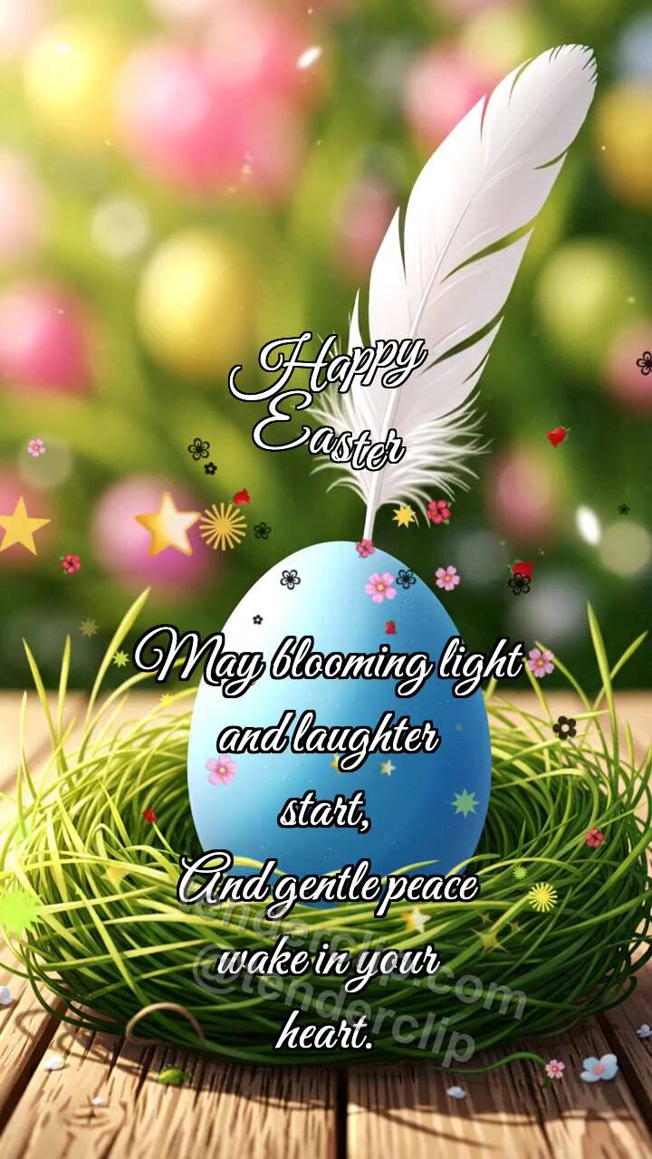 Animated greeting card about Happy Easter: Egg Catches Feather
