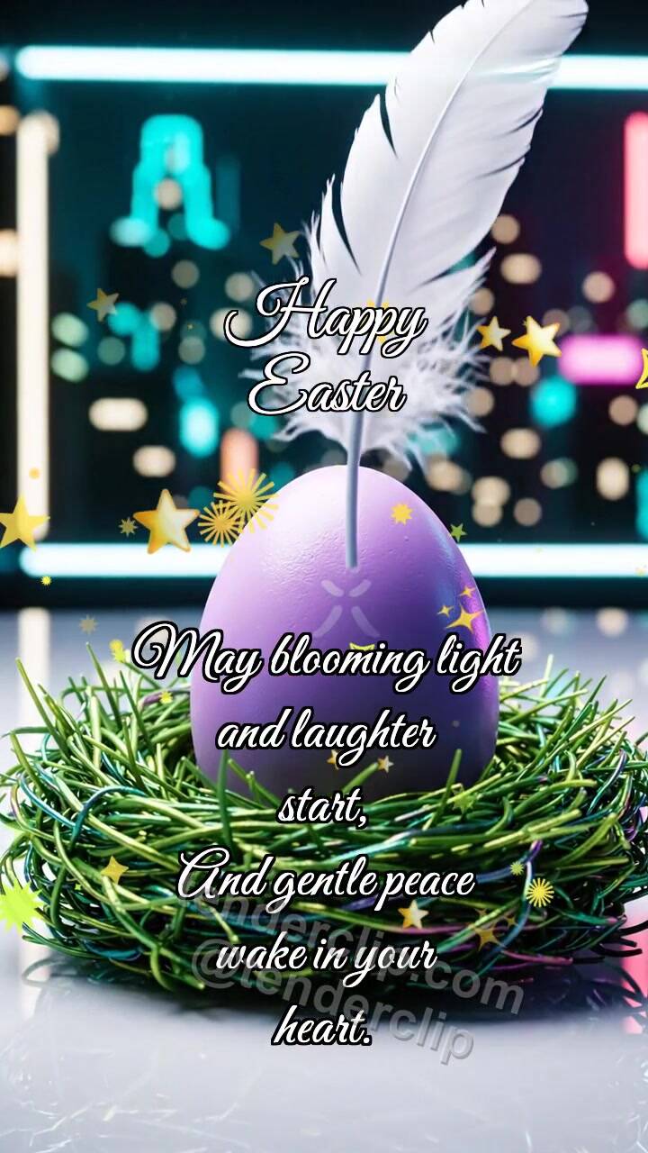 Animated greeting card about Happy Easter: Egg Catches Feather