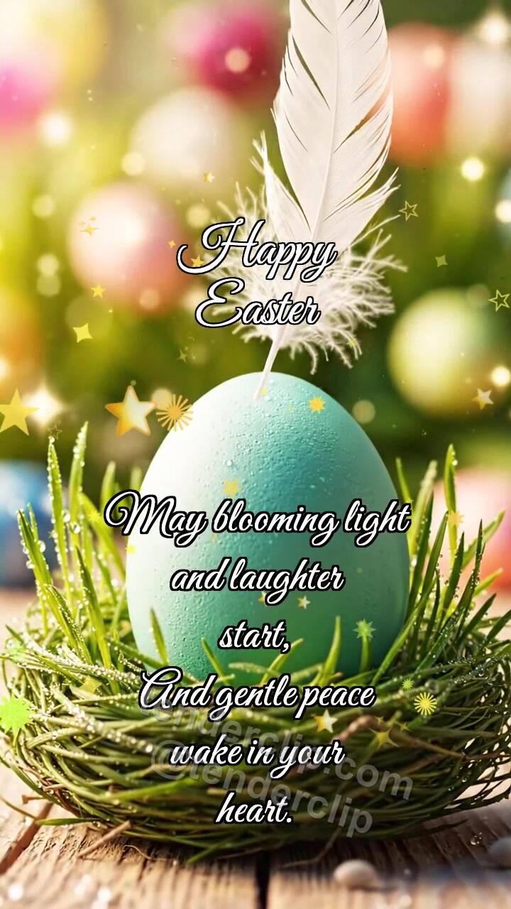 Animated greeting card about Happy Easter: Egg Catches Feather