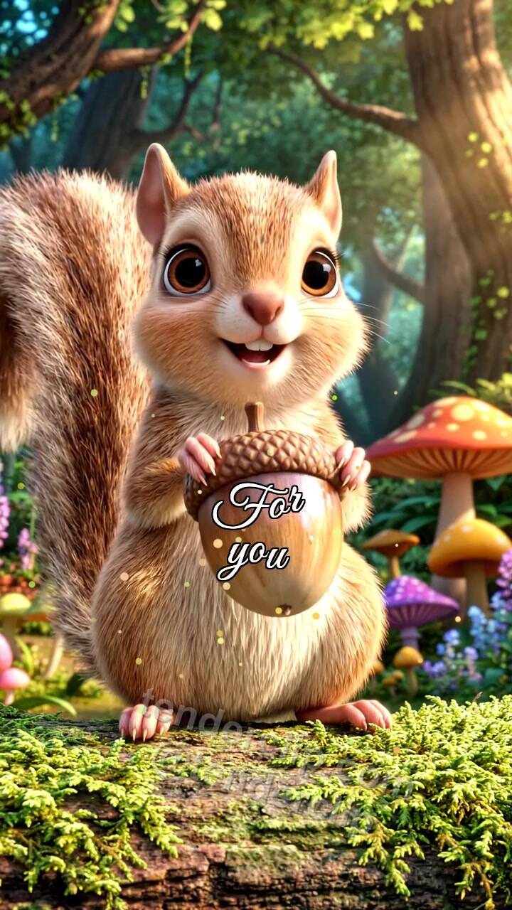 Animated greeting card about For you: squirrel offers an acorn
