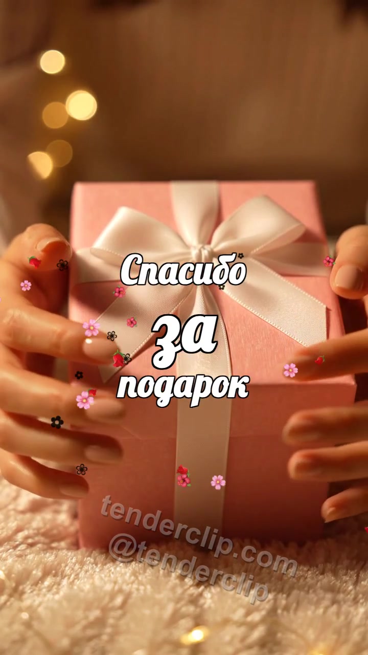 Анимационная открытка на тему Спасибо за подарок: подарочную коробку нежно обнимают
