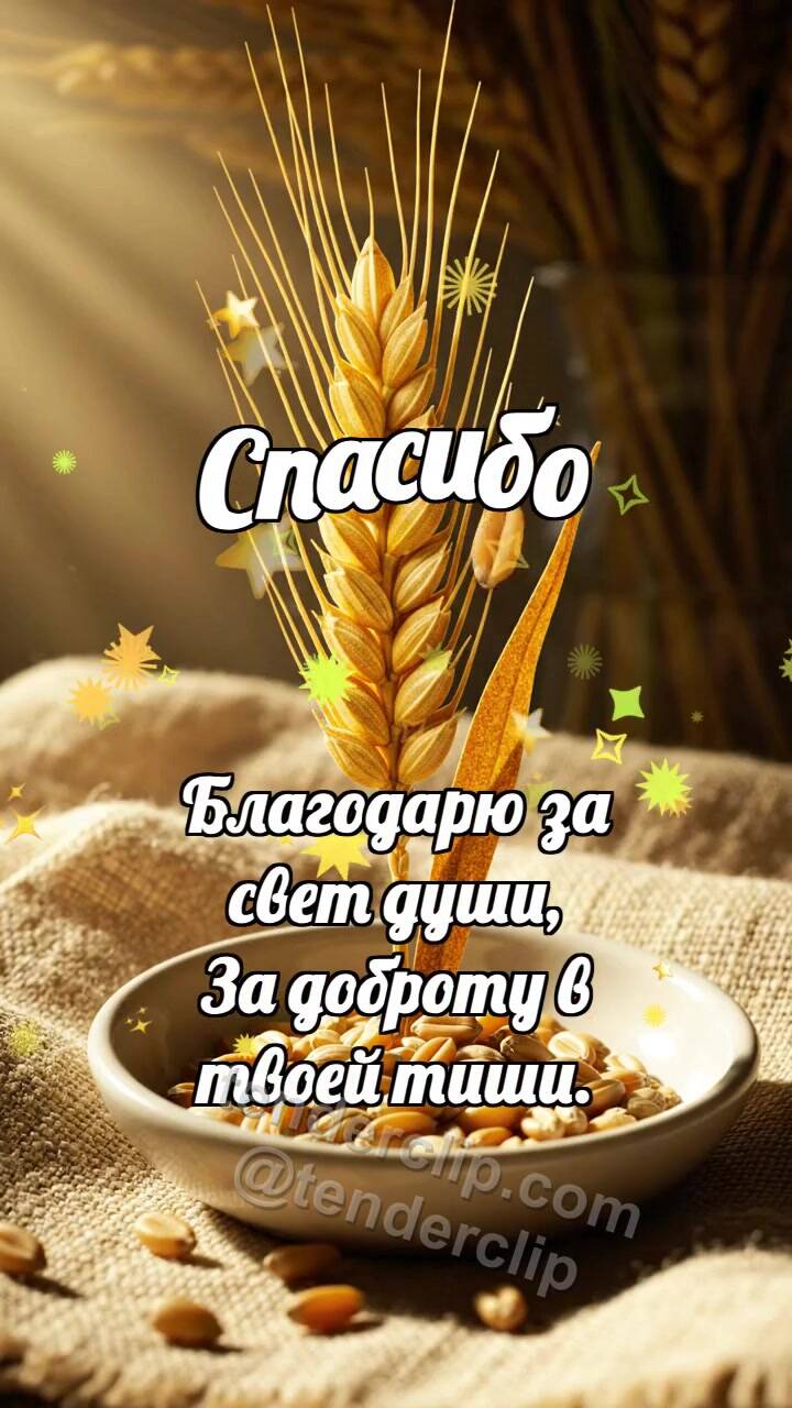 Анимационная открытка на тему Спасибо: Колосок дарит зёрнышко