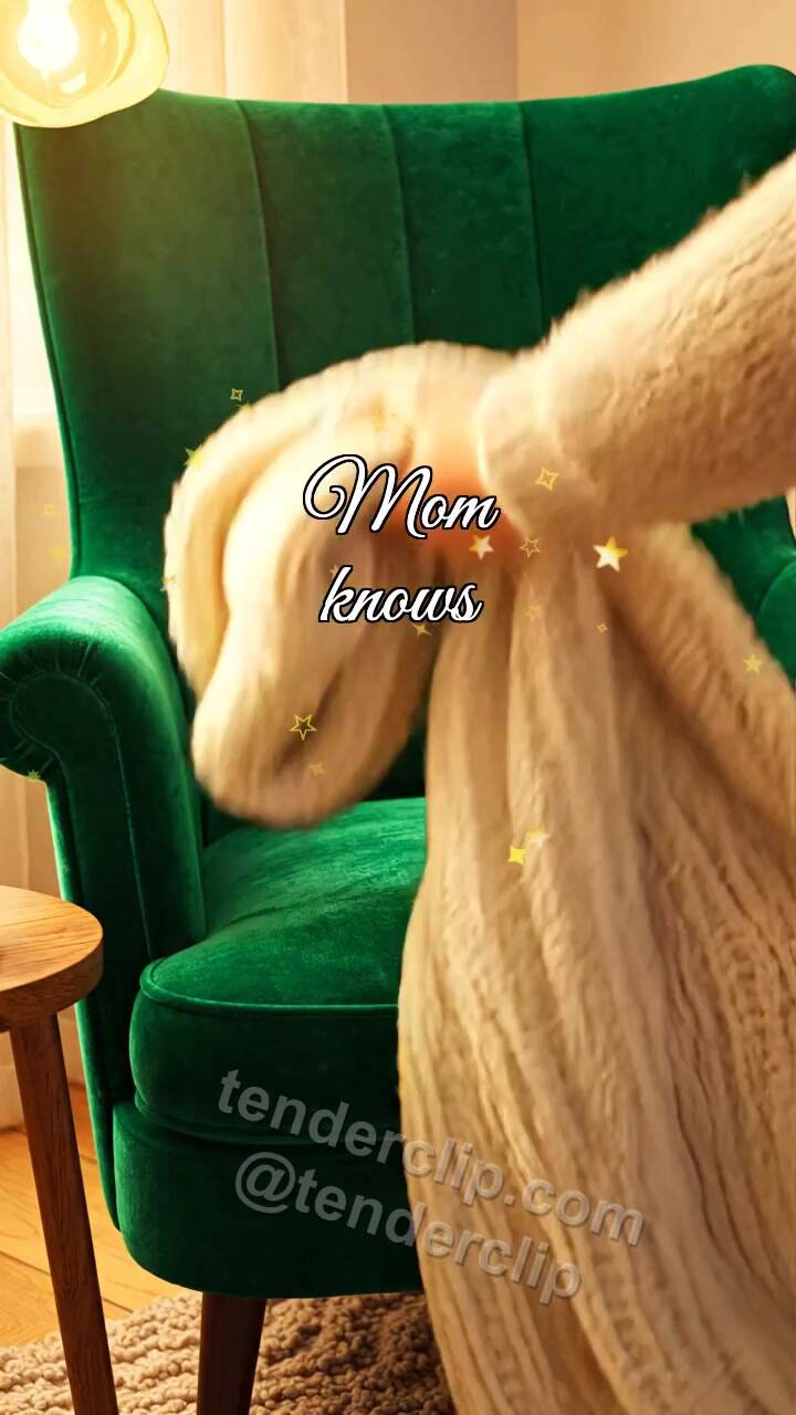 Animated greeting card about Mom knows: blanket and cup sit nearby