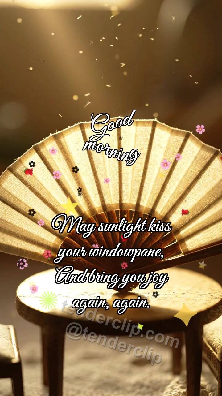Animated greeting card about Good morning: Fan Opens Morning