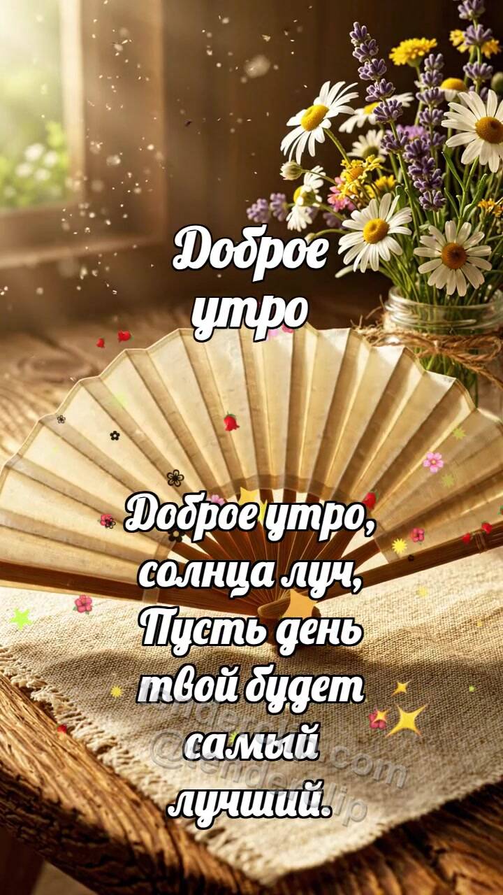 Анимационная открытка на тему Доброе утро: Веер открывает утро