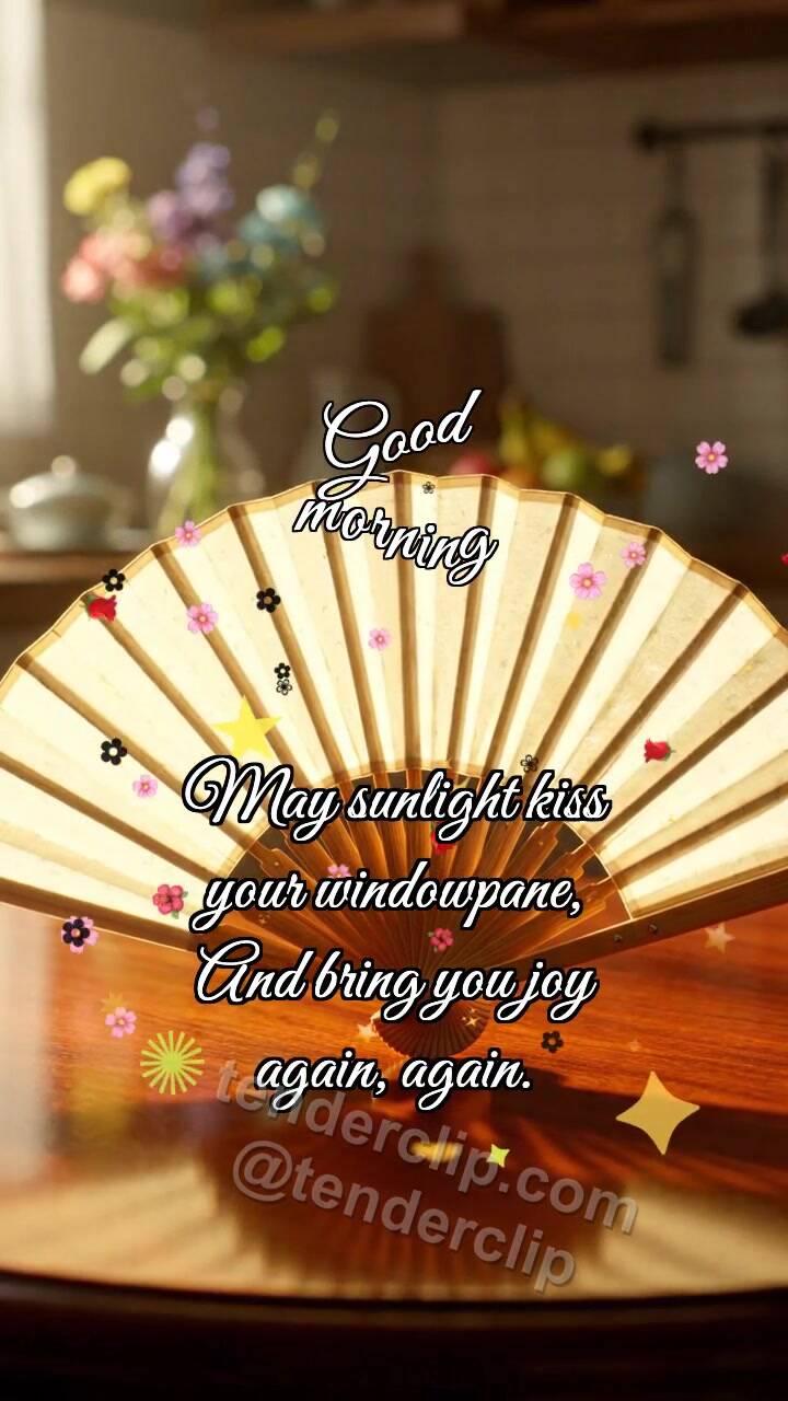 Animated greeting card about Good morning: Fan Opens Morning