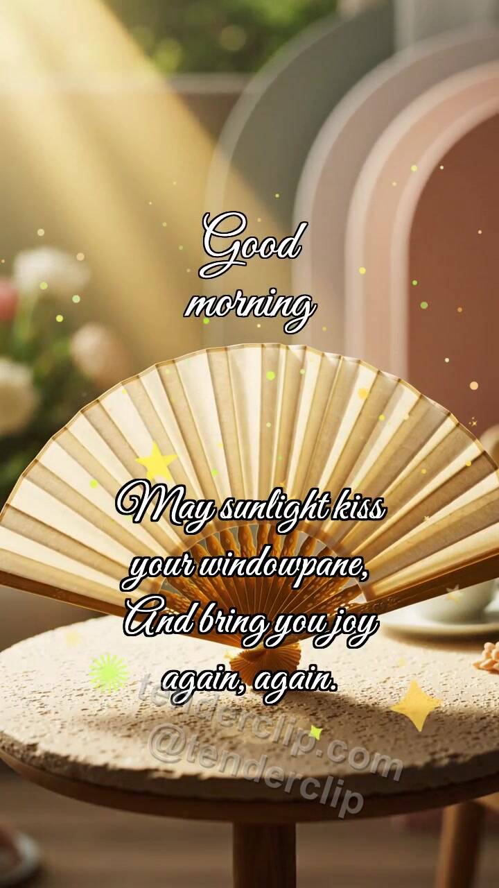 Animated greeting card about Good morning: Fan Opens Morning