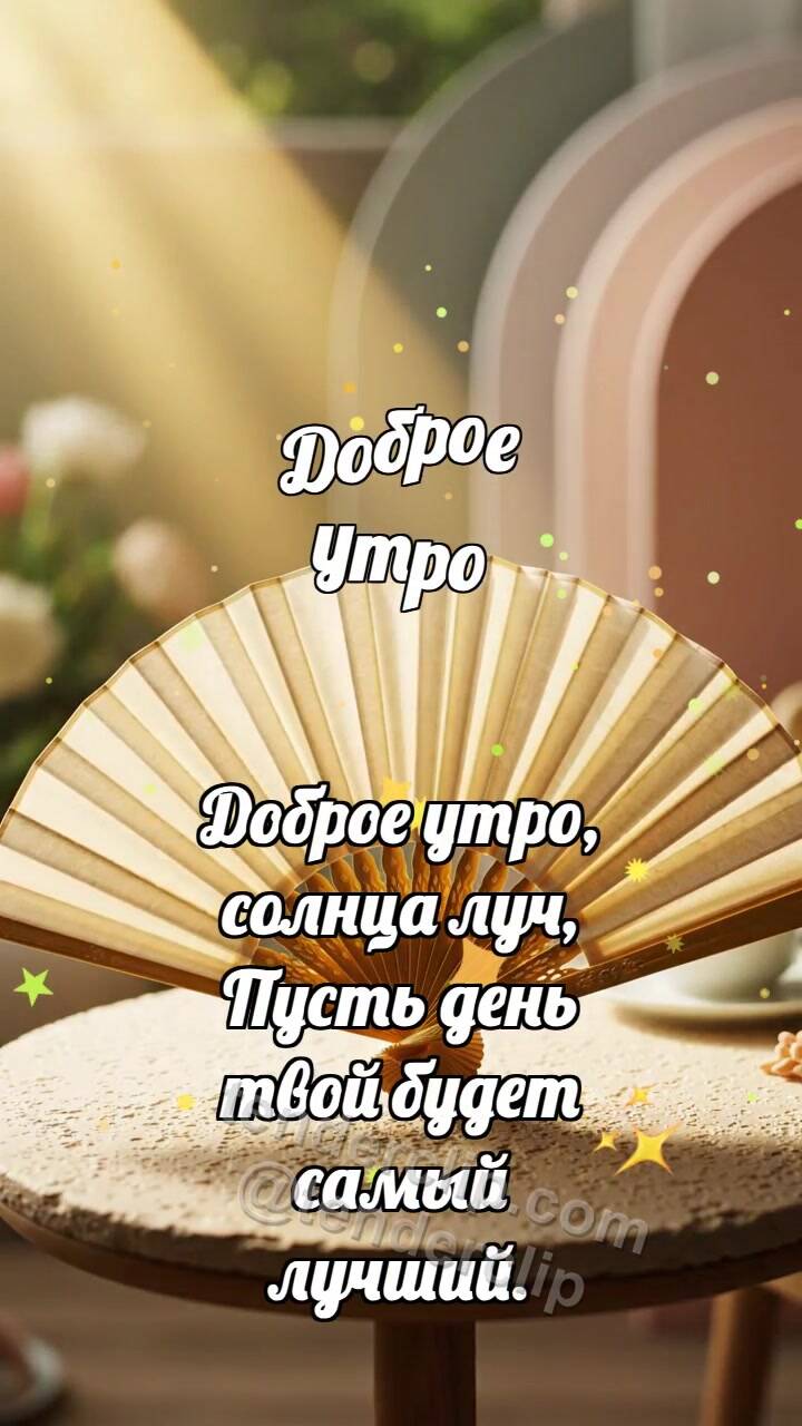 Анимационная открытка на тему Доброе утро: Веер открывает утро