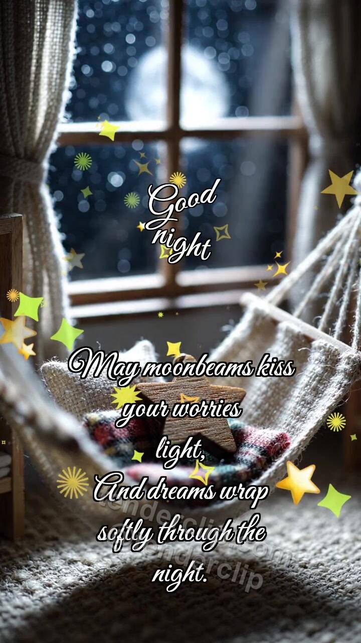 Animated greeting card about Good night: Hammock Rocks Star