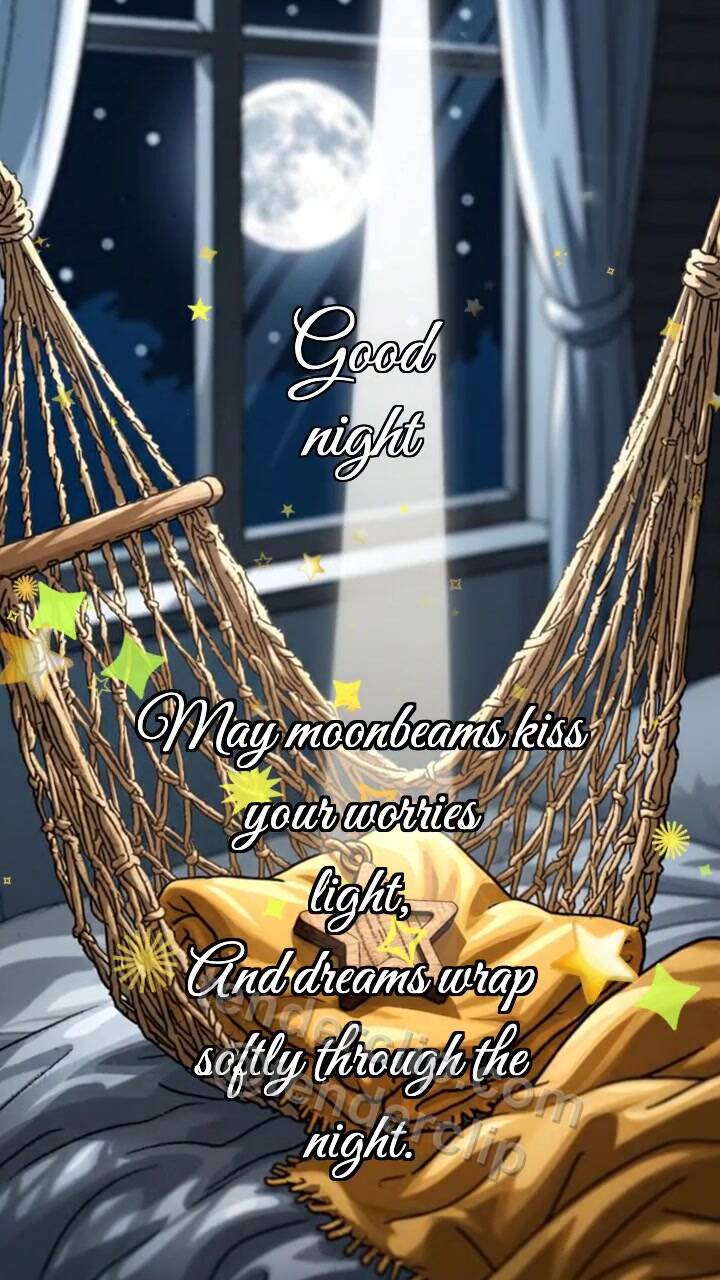 Animated greeting card about Good night: Hammock Rocks Star