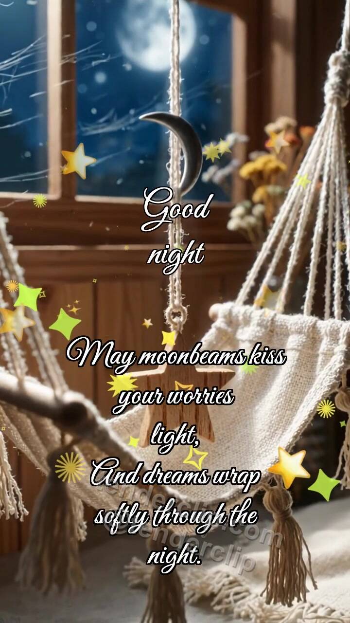 Animated greeting card about Good night: Hammock Rocks Star