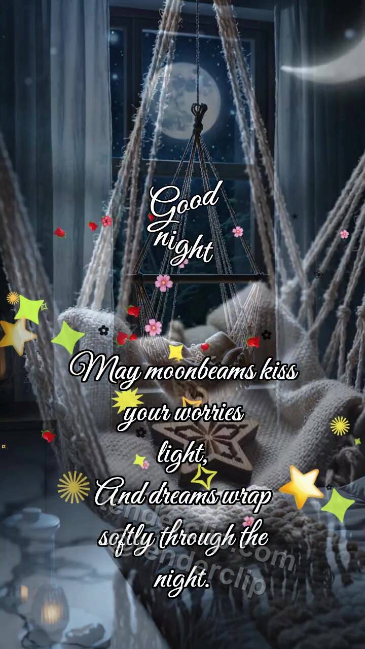 Animated greeting card about Good night: Hammock Rocks Star