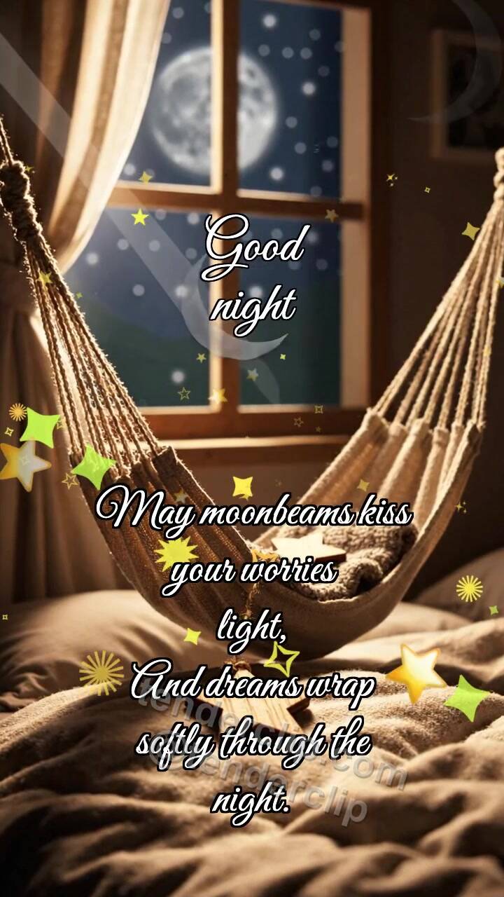 Animated greeting card about Good night: Hammock Rocks Star
