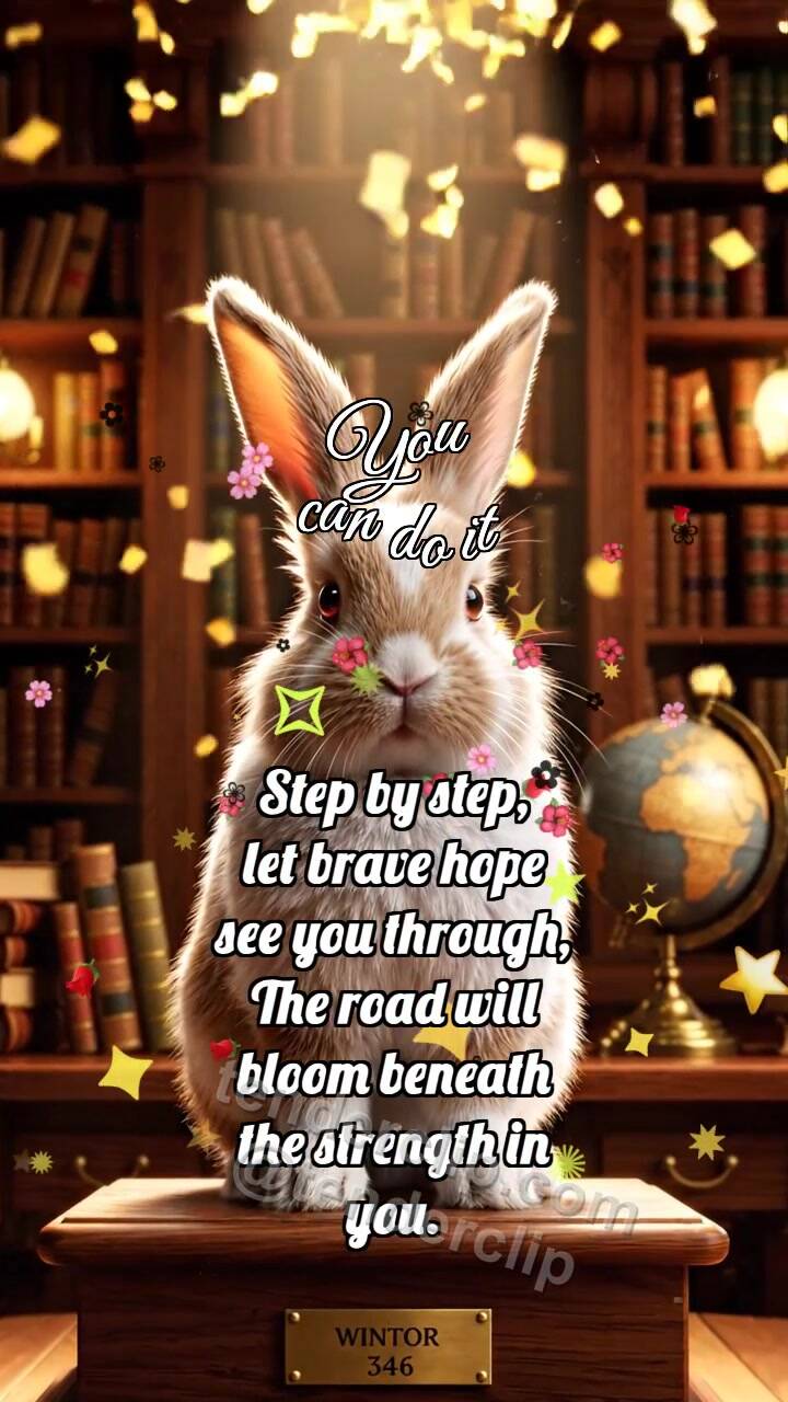 Animated greeting card about You can do it: Bunny On Top