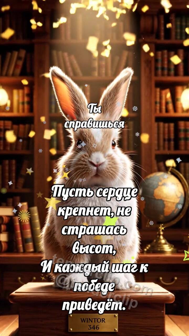 Анимационная открытка на тему Ты справишься: Зайчик на вершине