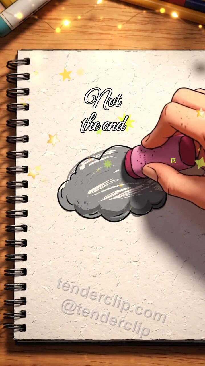 Animated greeting card about Not the end: Eraser Moves Cloud