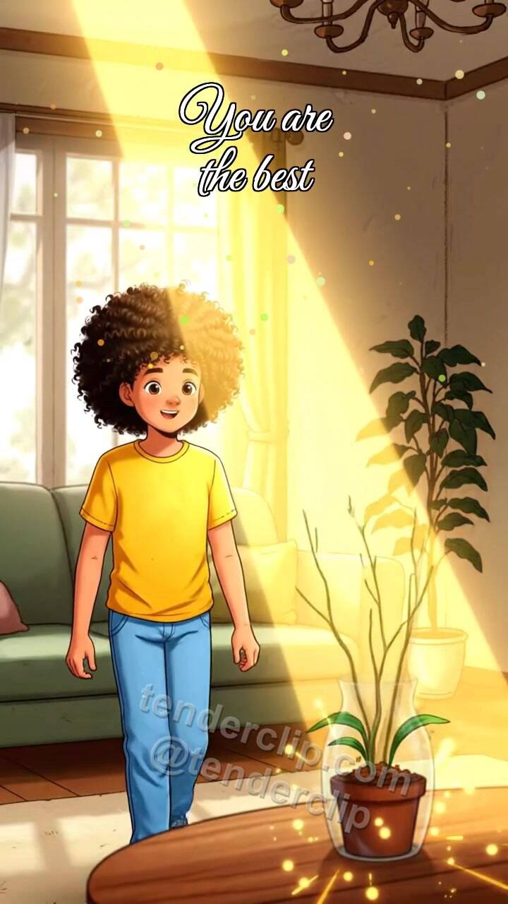Animated greeting card about You are the best: sunbeam follows her