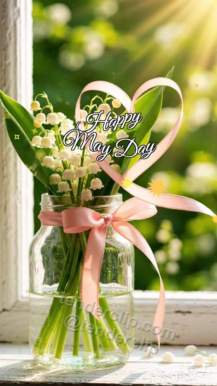 Animated greeting card about Happy May Day: Lily Swings Ribbon
