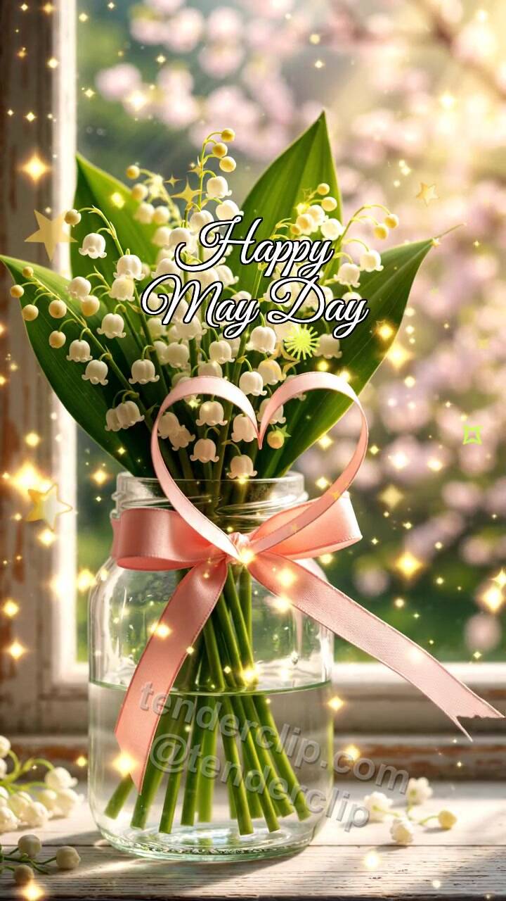Animated greeting card about Happy May Day: Lily Swings Ribbon