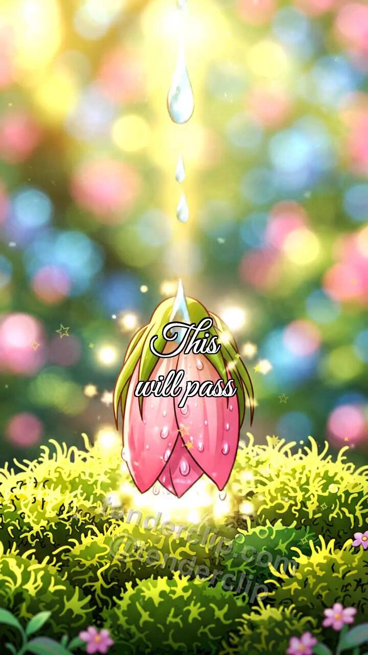 Animated greeting card about This will pass: tear becomes flower drop