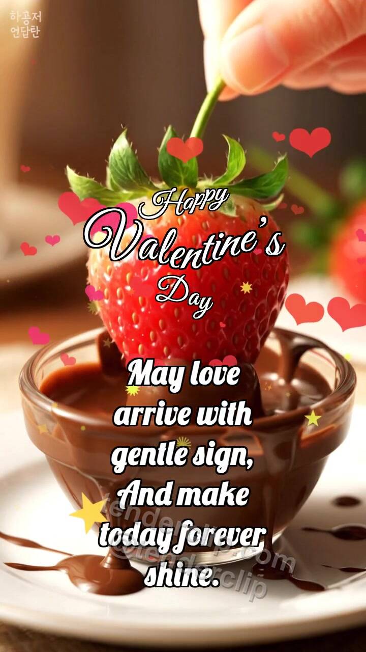 Animated greeting card about Happy Valentine’s Day: Strawberry Shares Chocolate