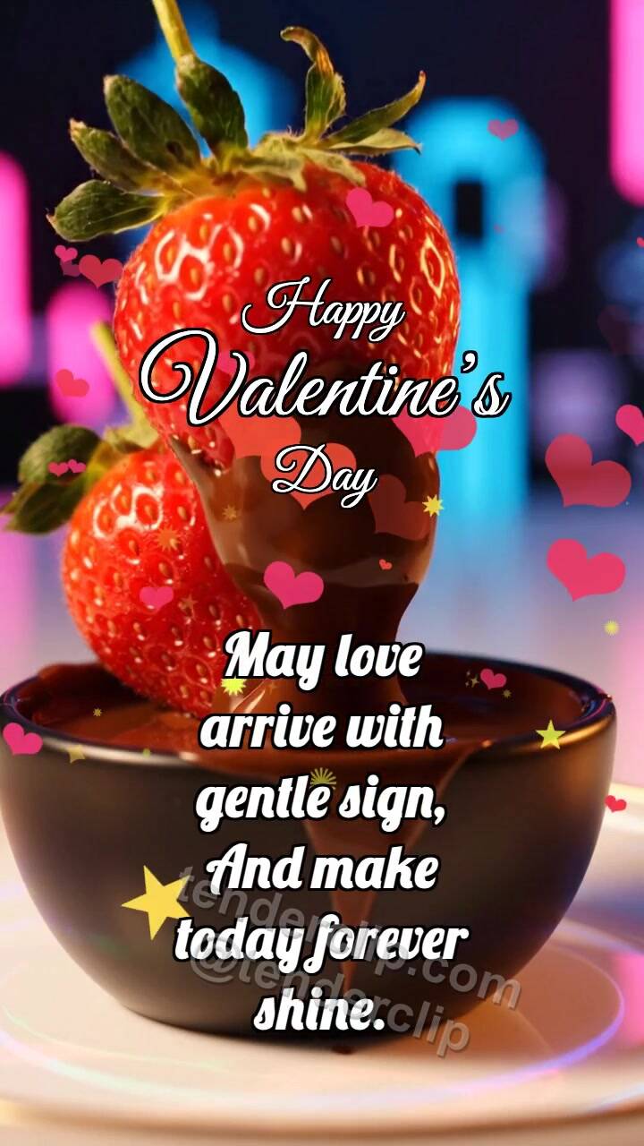 Animated greeting card about Happy Valentine’s Day: Strawberry Shares Chocolate