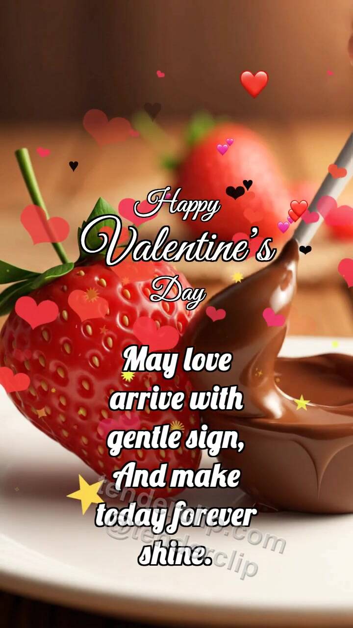 Animated greeting card about Happy Valentine’s Day: Strawberry Shares Chocolate