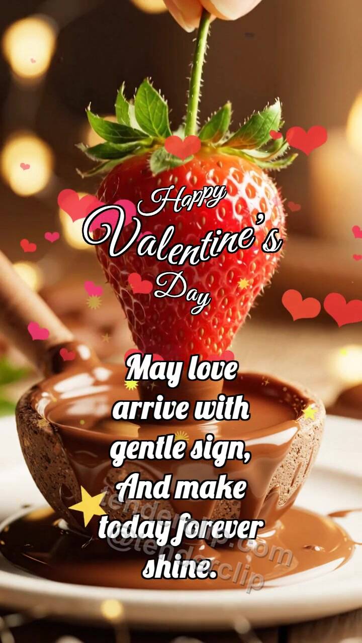 Animated greeting card about Happy Valentine’s Day: Strawberry Shares Chocolate