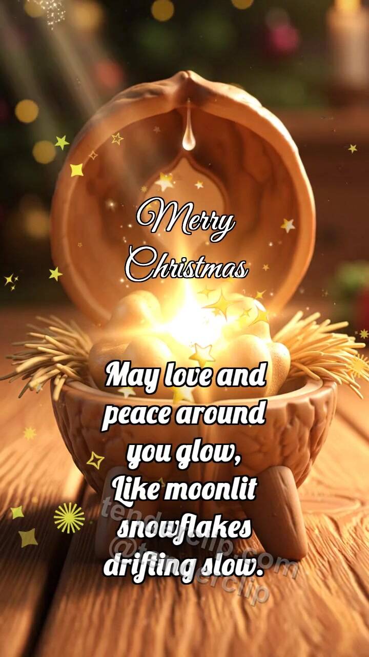 Animated greeting card about Merry Christmas: Walnut Manger Brightens