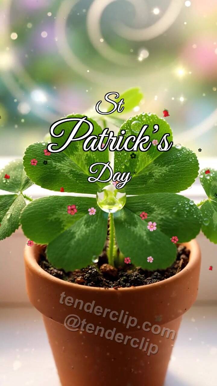 Animated greeting card about St Patrick’s Day: Clover Catches Dew