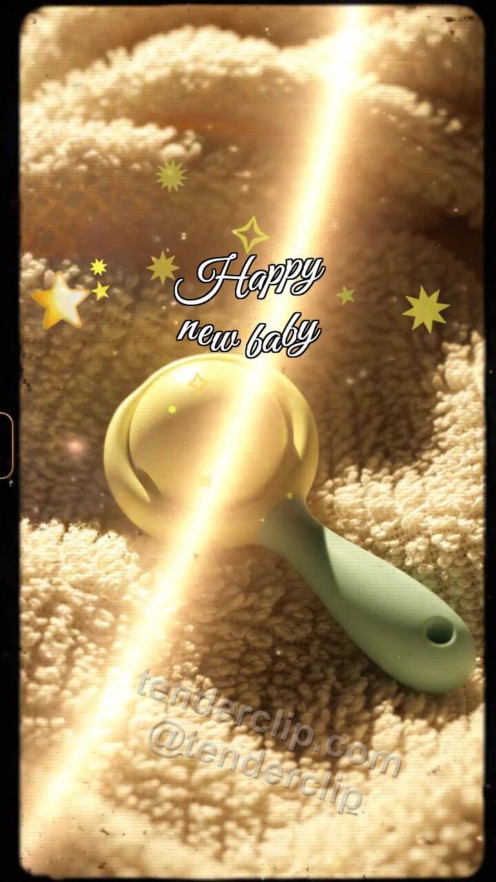 Animated greeting card about Happy new baby: Rattle Hides Sunbeam