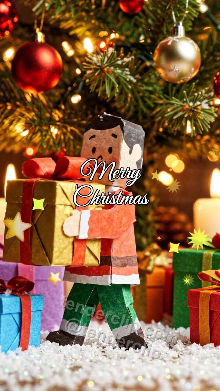 Animated greeting card about Merry Christmas: tiny helper brings the symbol