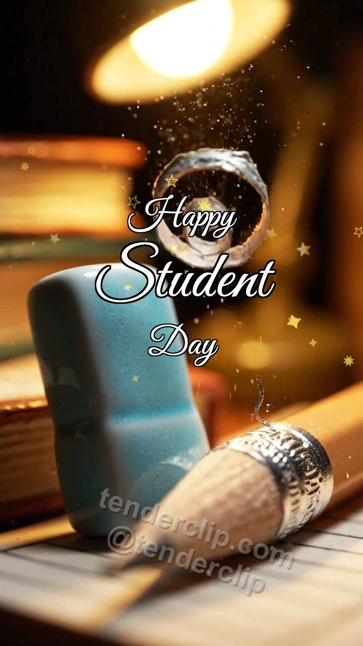 Animated greeting card about Happy Student Day: Ceramic Eraser Catches Curl