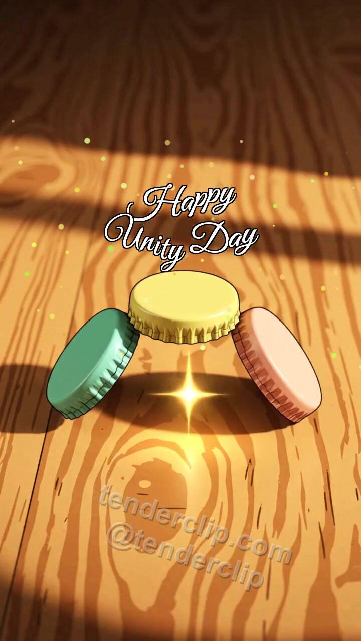 Animated greeting card about Happy Unity Day: Colorful Lids Build Arch